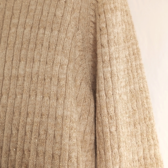 Jeanne Pierre Women’s Long Sleeve Cream & Gold Glitter Turtle Neck Sweater - XL - Picture 7 of 9